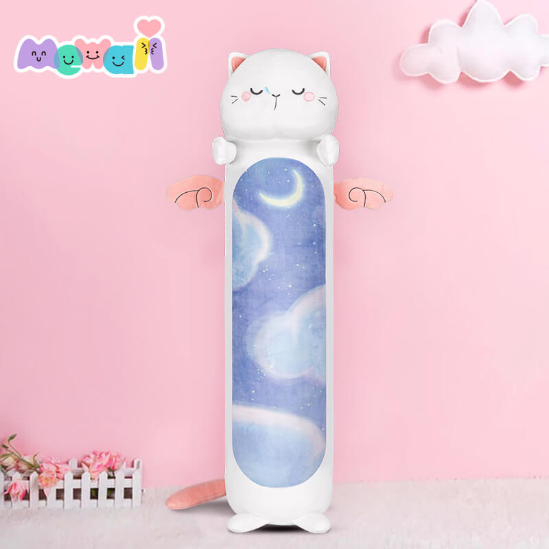 Mewaii® Loooong Family Long Cat Kawaii Plush Pillow - New Moon Kitten White