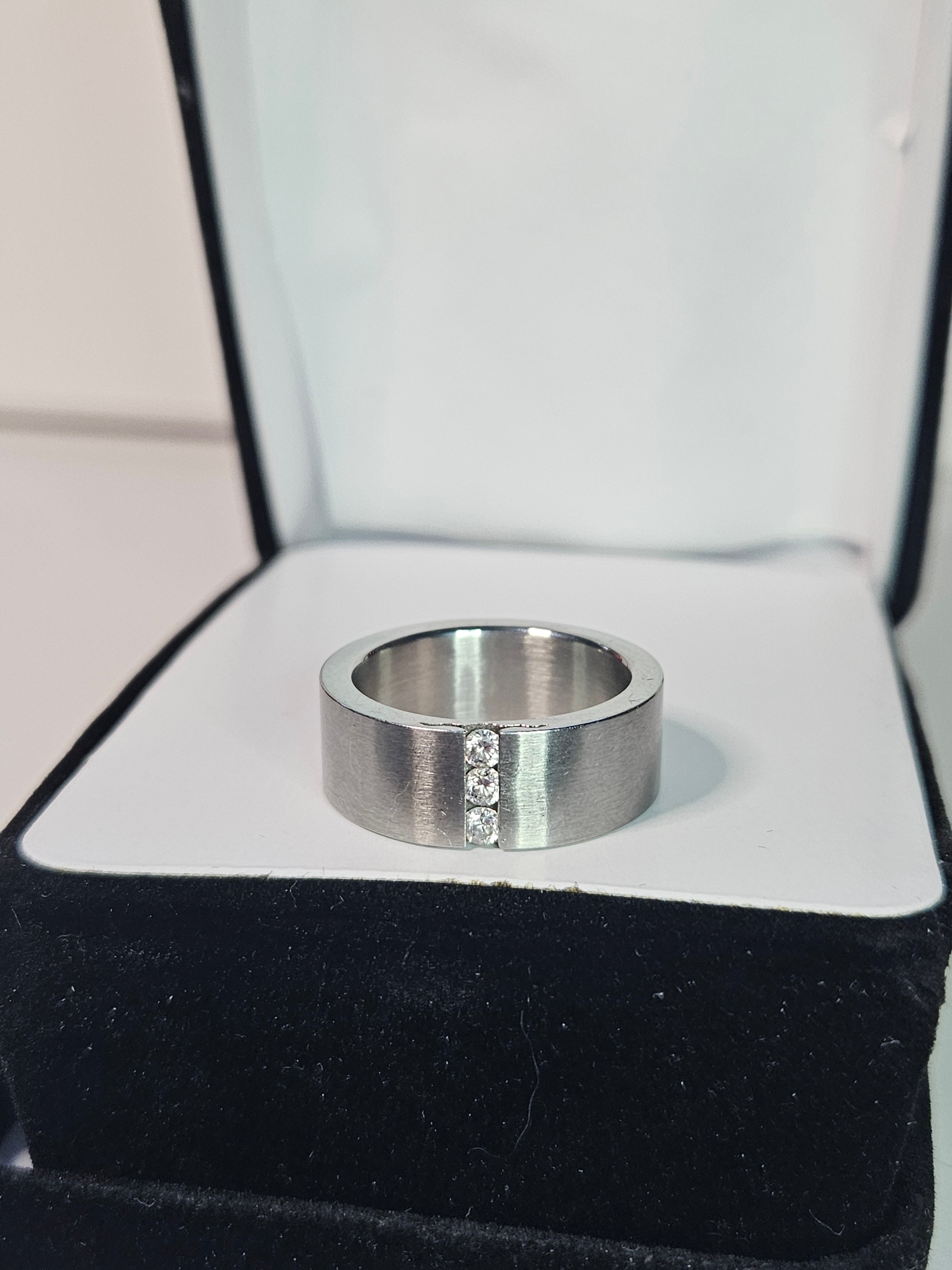Stainless Steel Three Studded Ring Size 7.5