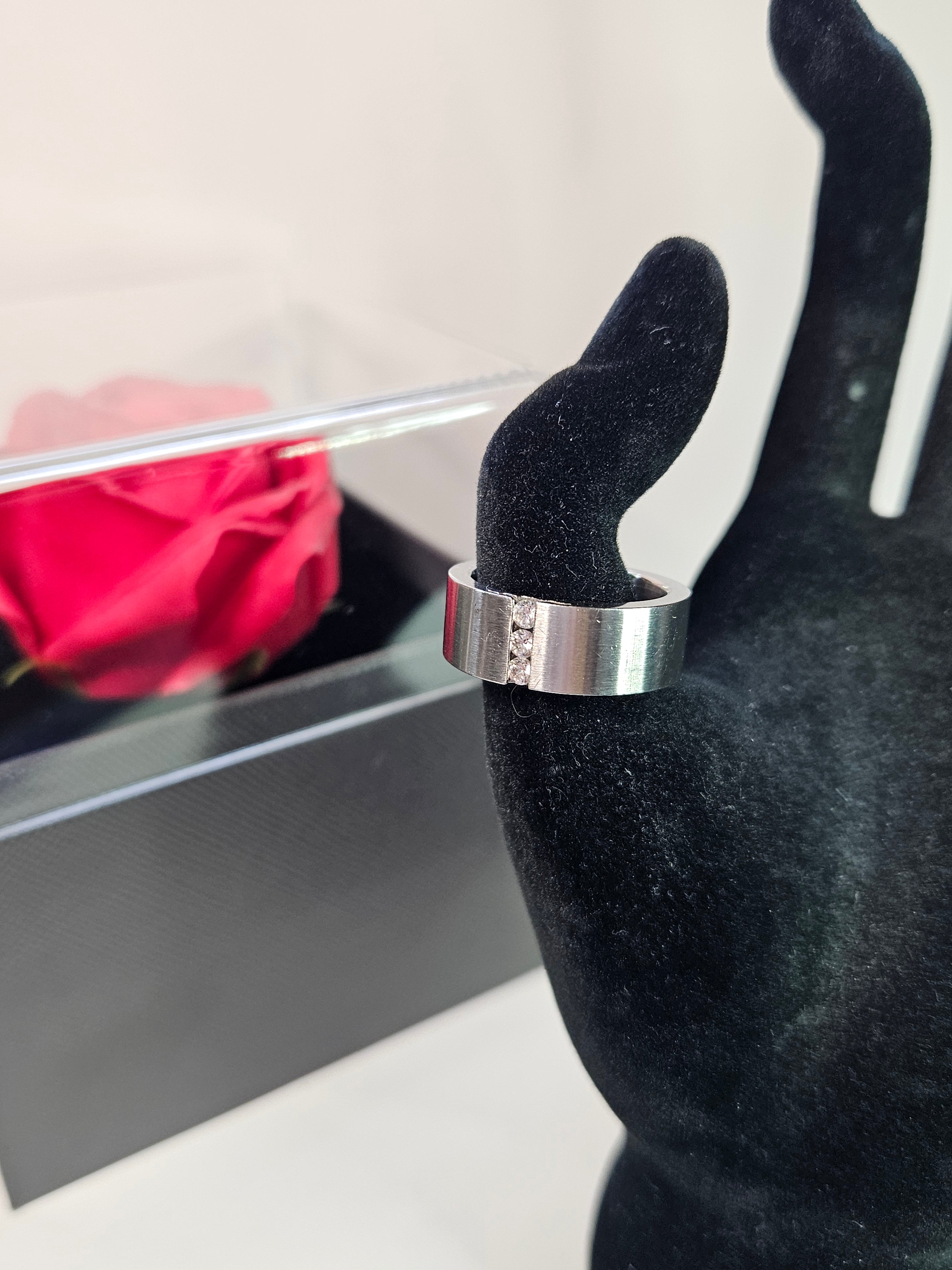 Stainless Steel Three Studded Ring Size 7.5